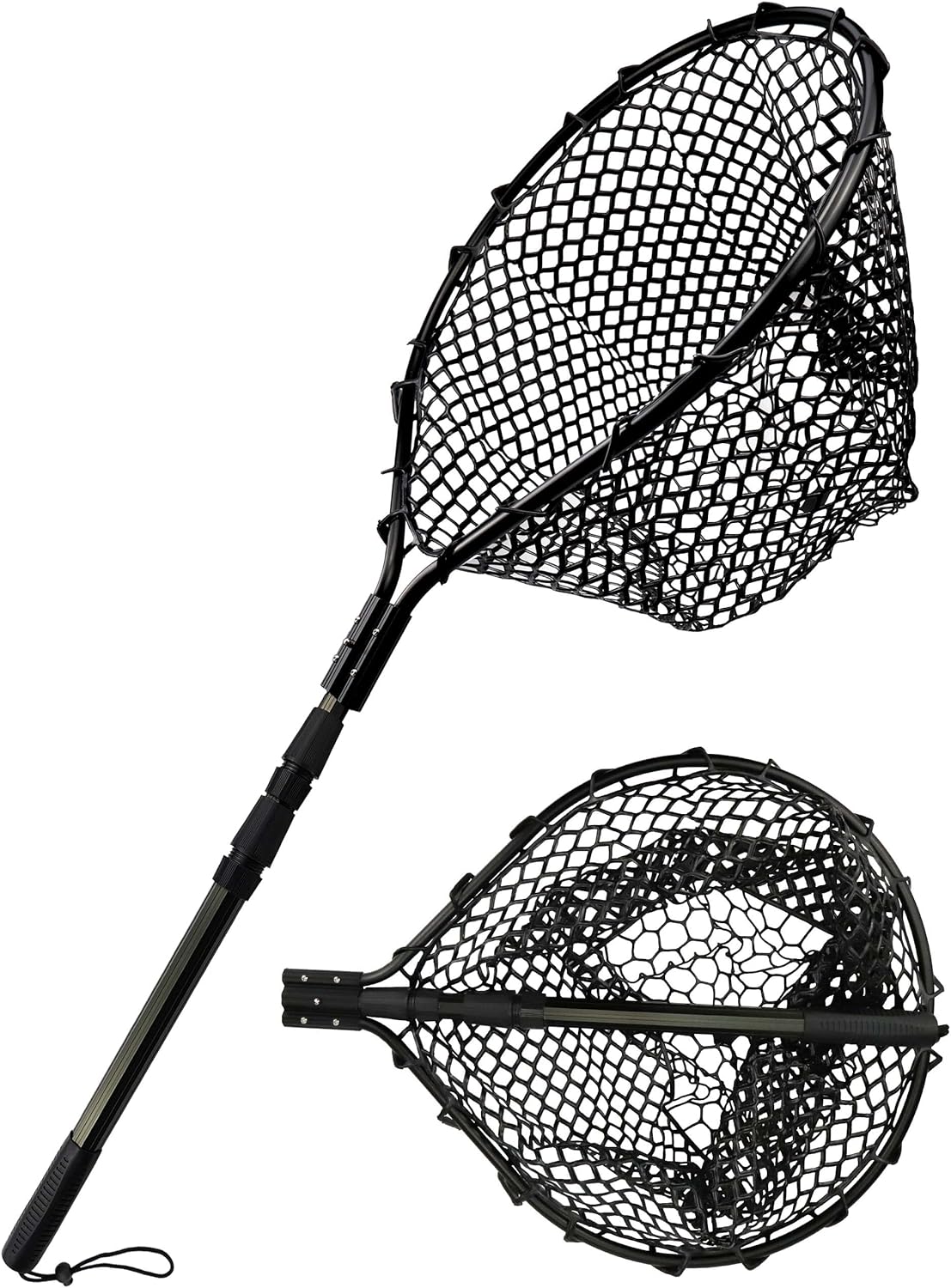 Hlotmeky Large Rubber Landing Net for Saltwater – Heavy Duty Big Fishing Net, Kayak Folding Retractable With Long Handle